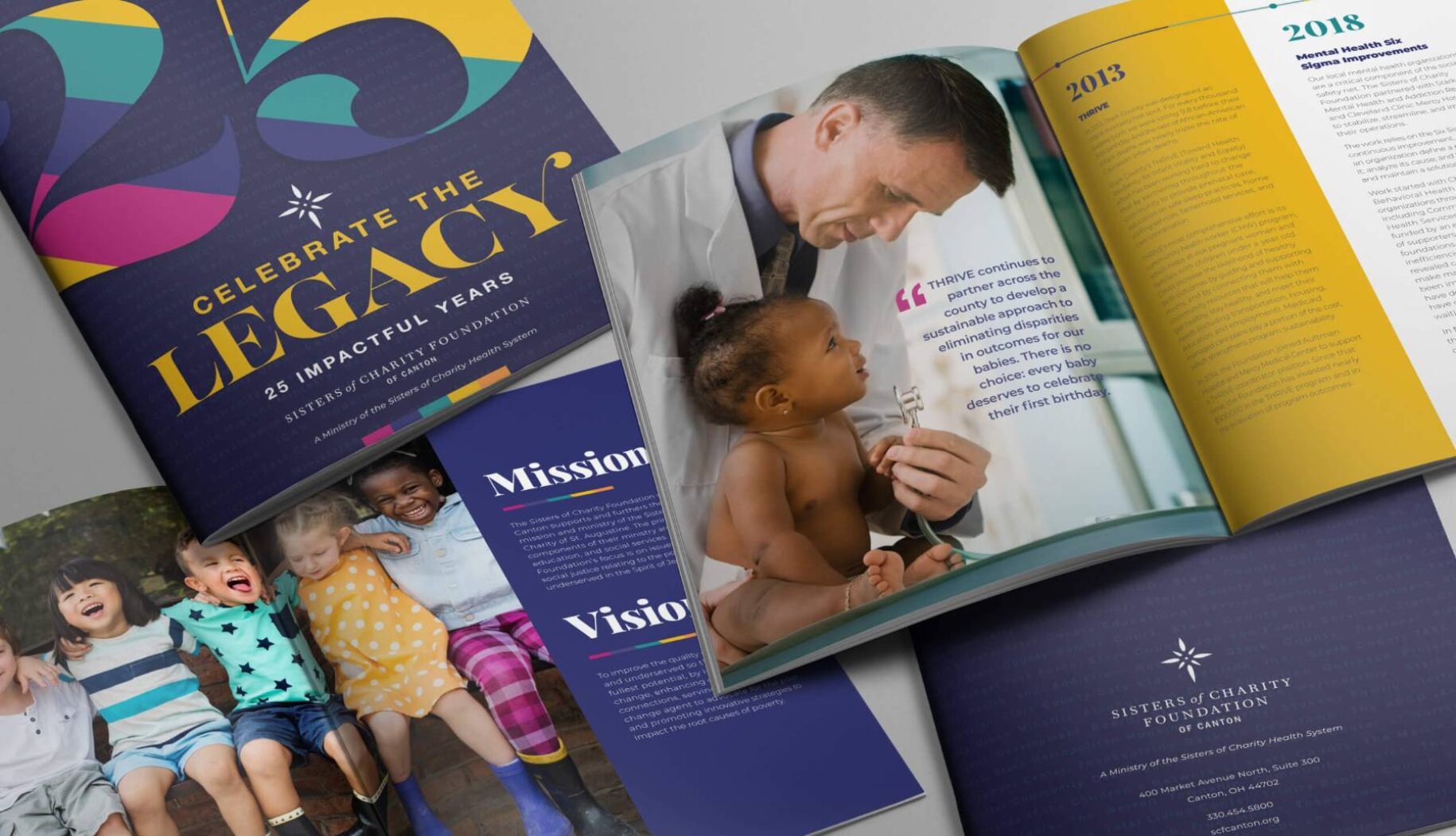 Sisters of Charity 25-year report cover and open pages