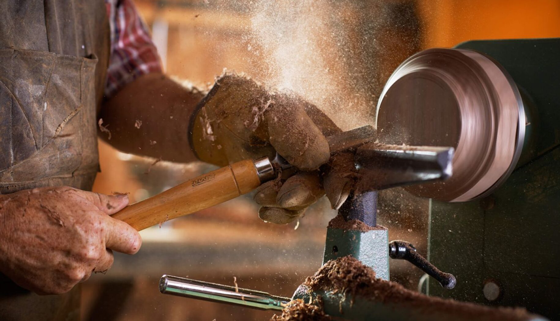 Close up of a lathe at Keim Lumber